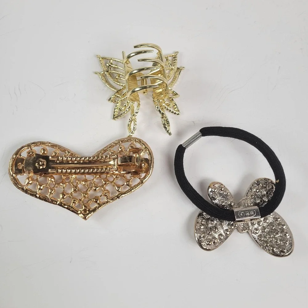 Hair Clips Womens Multicolor Rhinestone‎ Butterfly Heart Set Of 3 Accessories